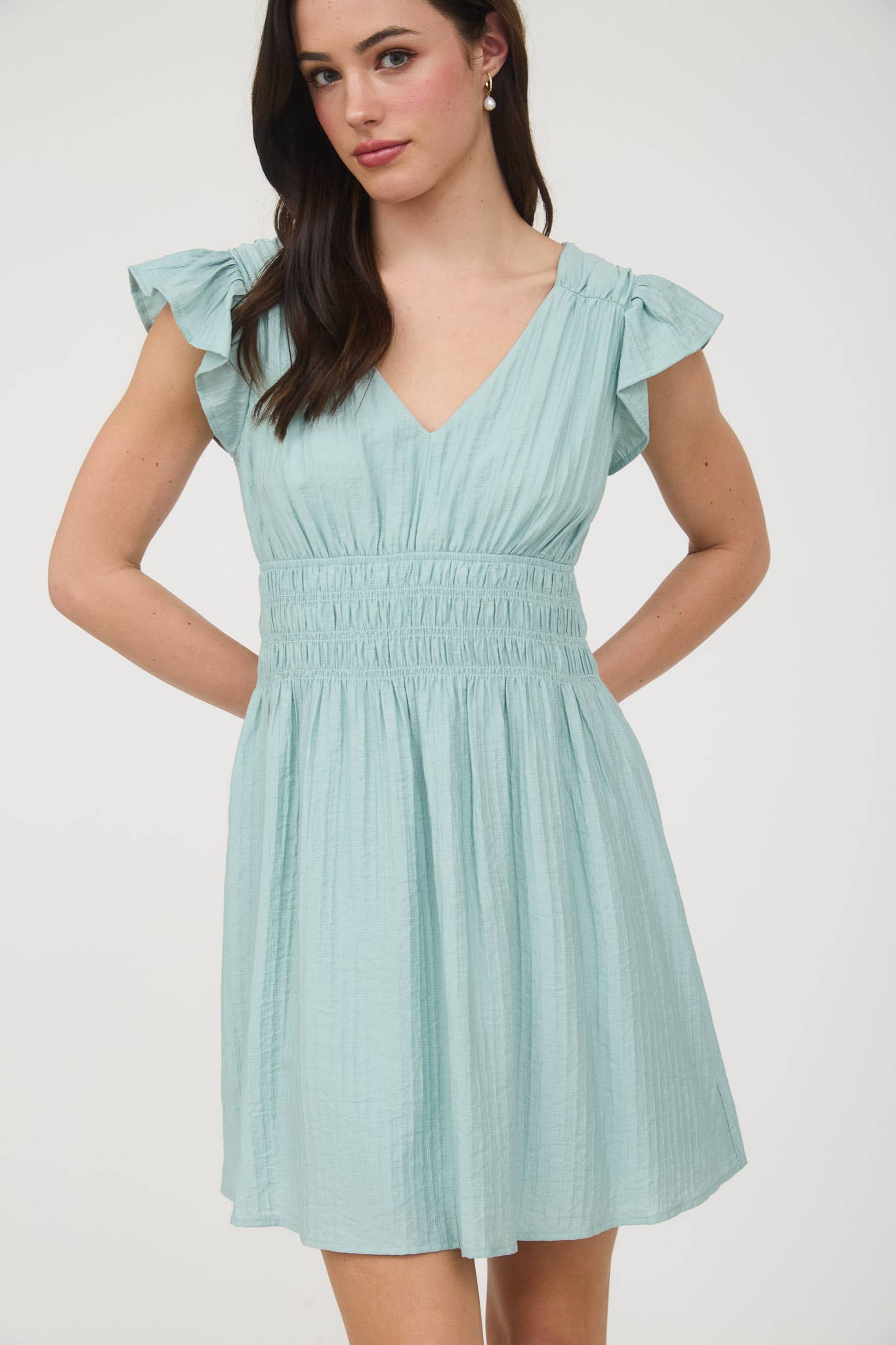 RUFFLE SLEEVE MINI DRESS
