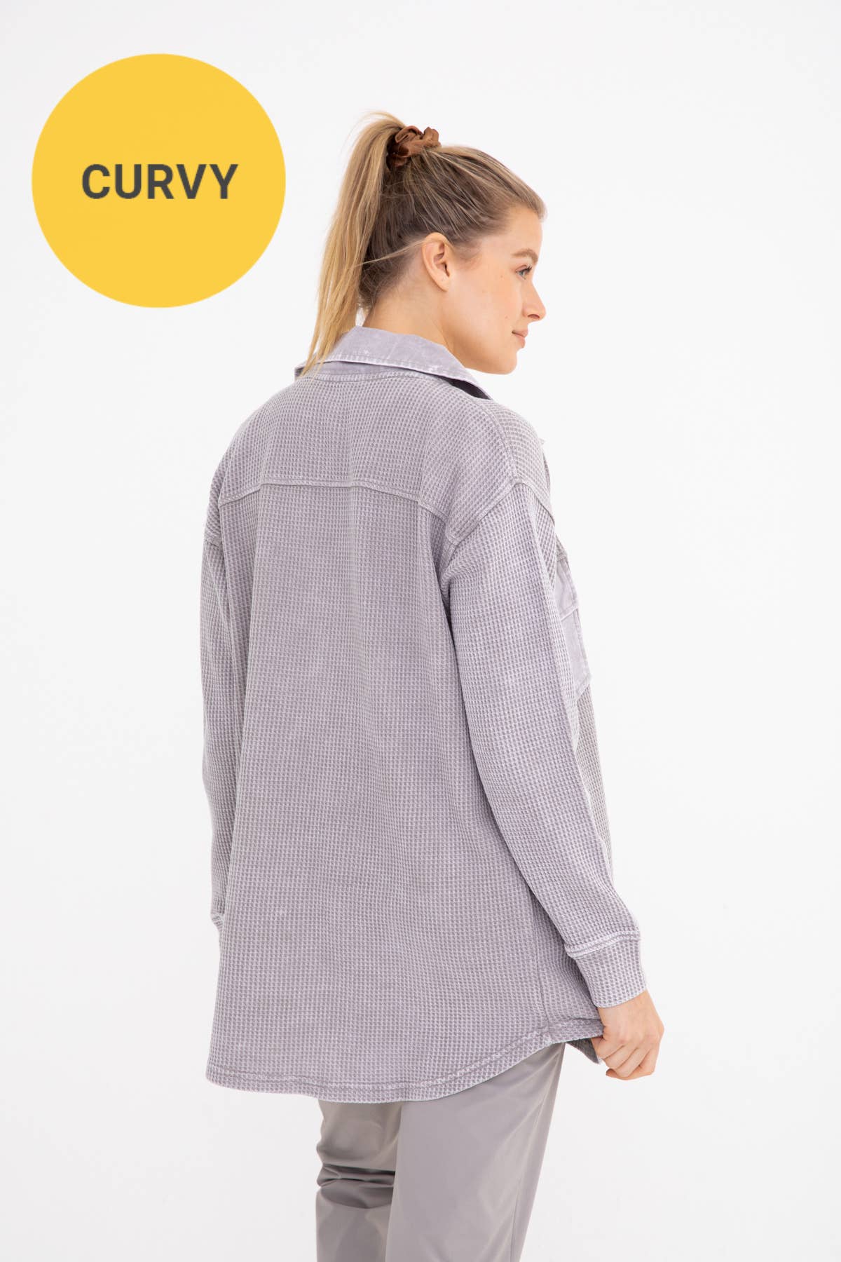CURVY Waffle Button Down Jacket