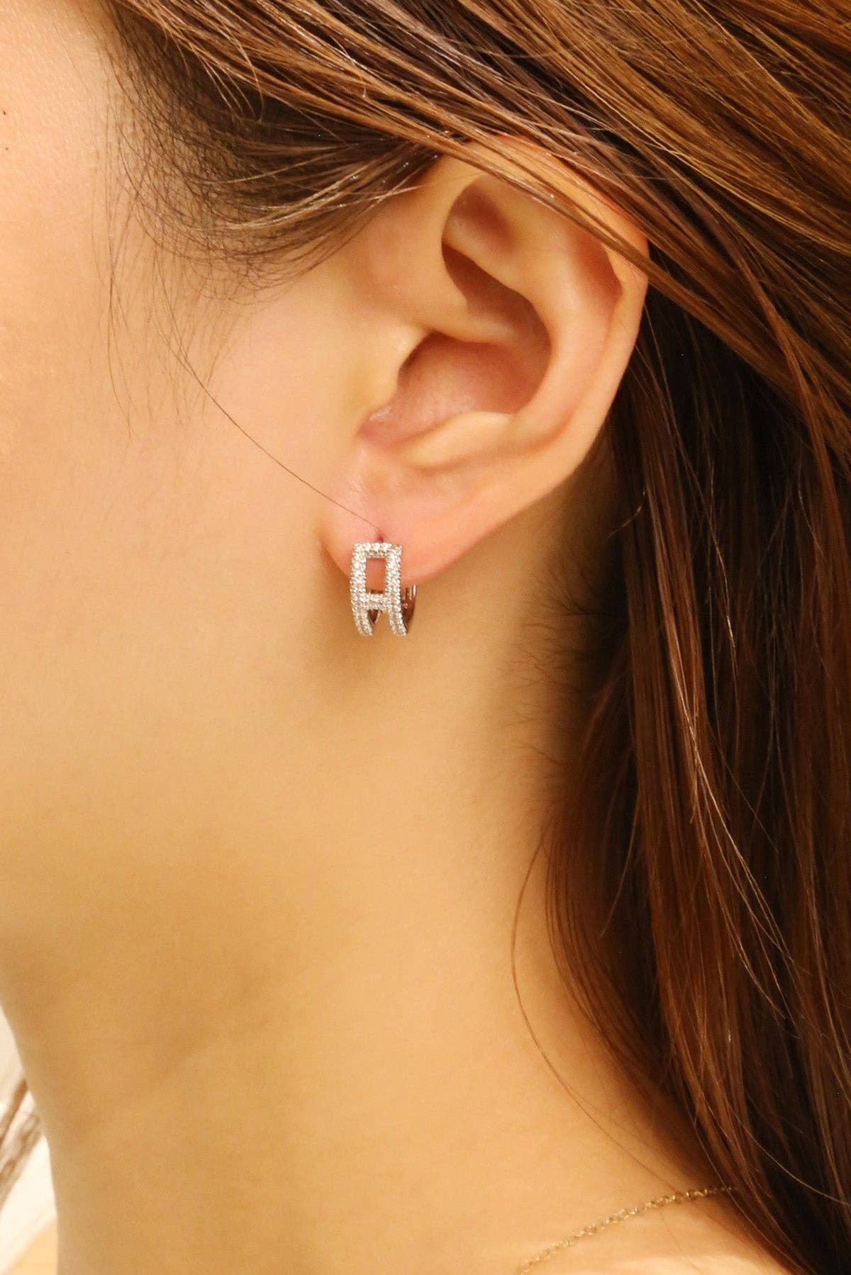 H Pave CZ Huggie Earrings