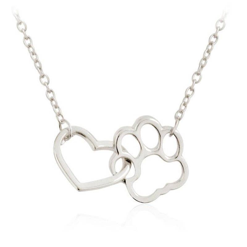 Dog Paw Heart Interlocking Charm Necklace