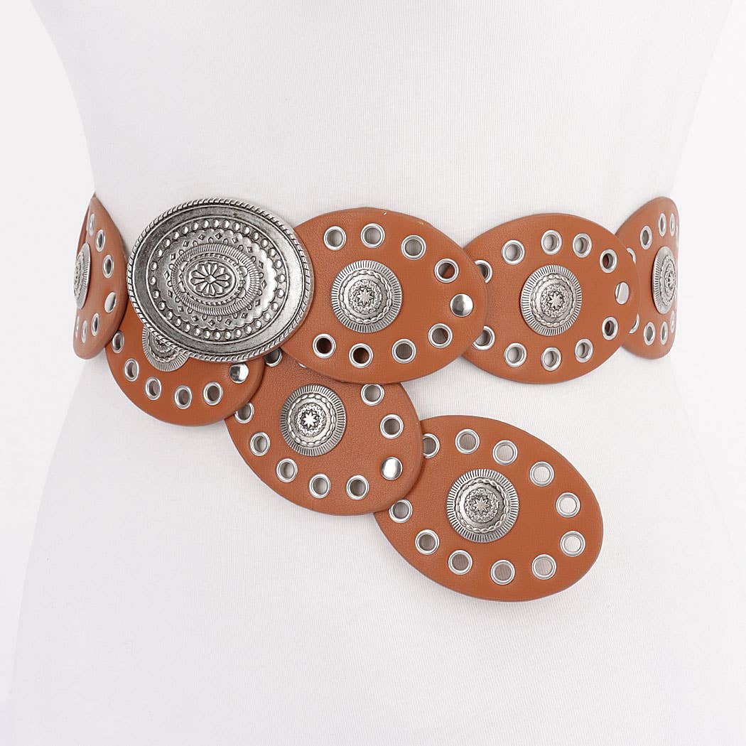 Faux Leather Oval Shape Vintage Belt