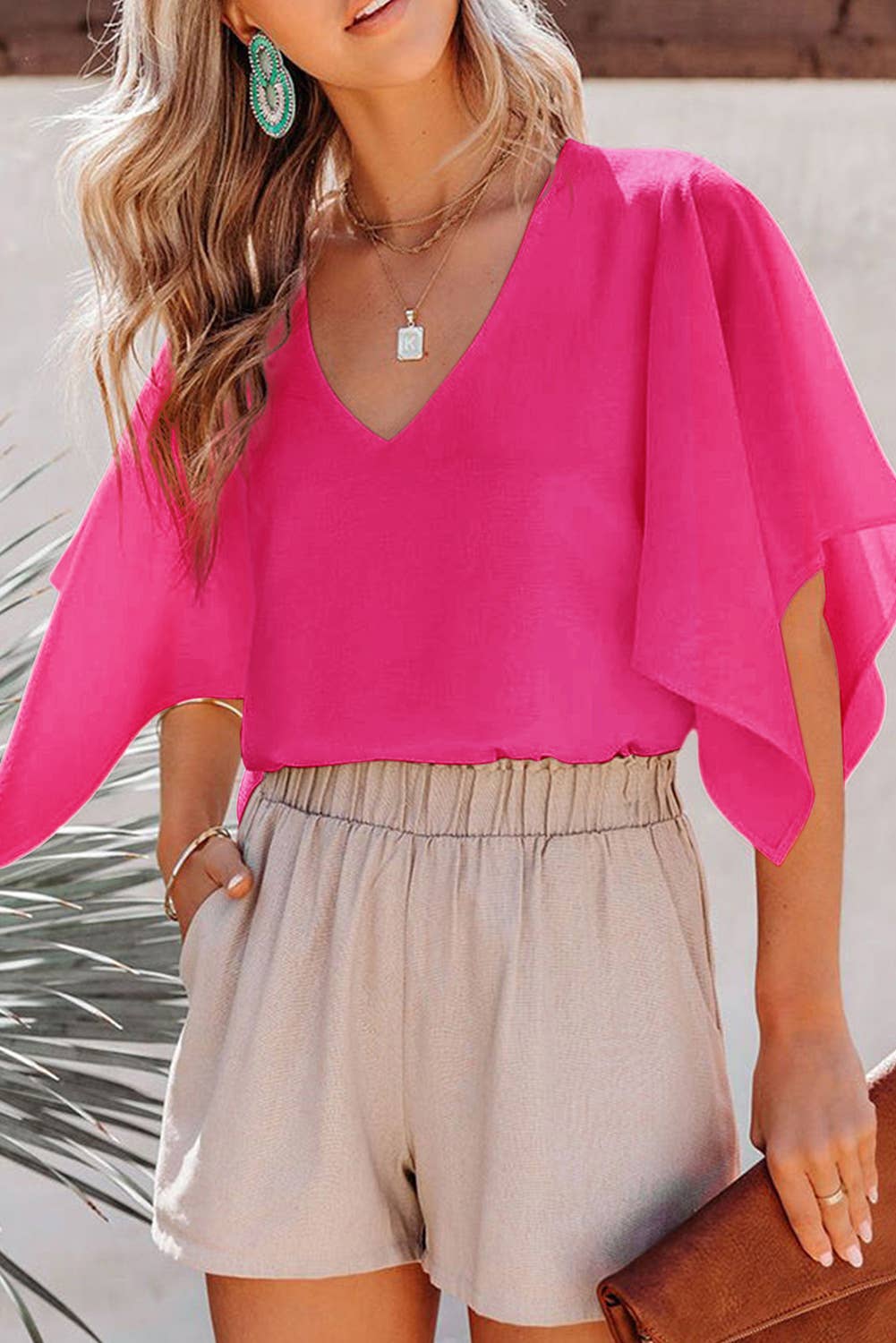 Bell Sleeve V Neck Blouse