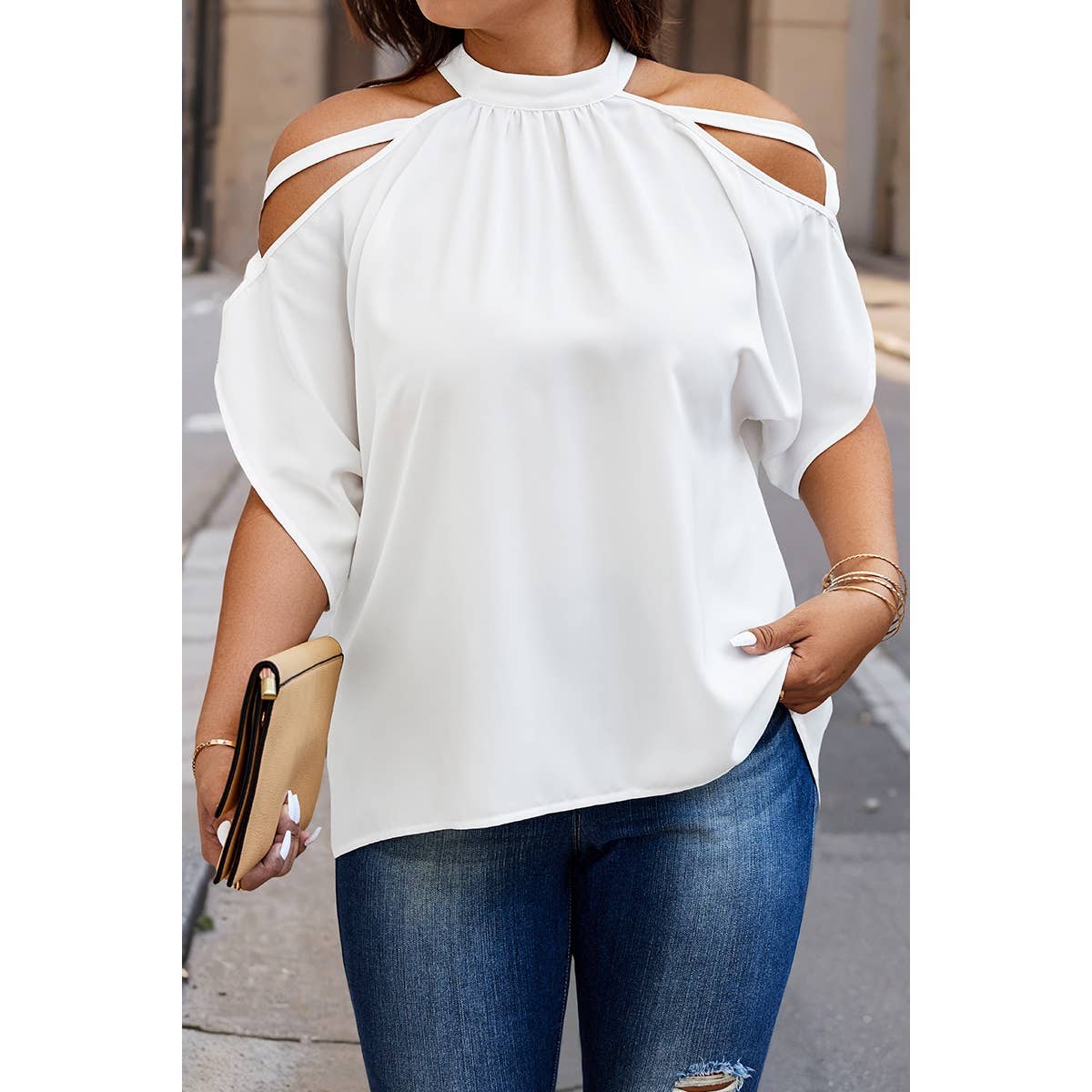 Plus Halter Open Shoulder Top