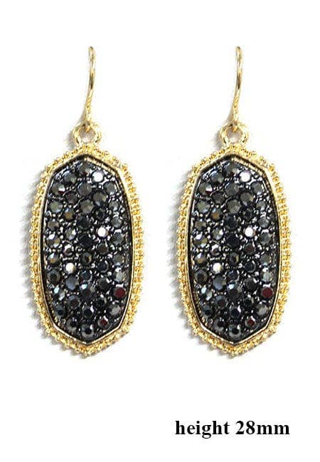 Pave Rhinestone Oval Hexagon Drop Earrings