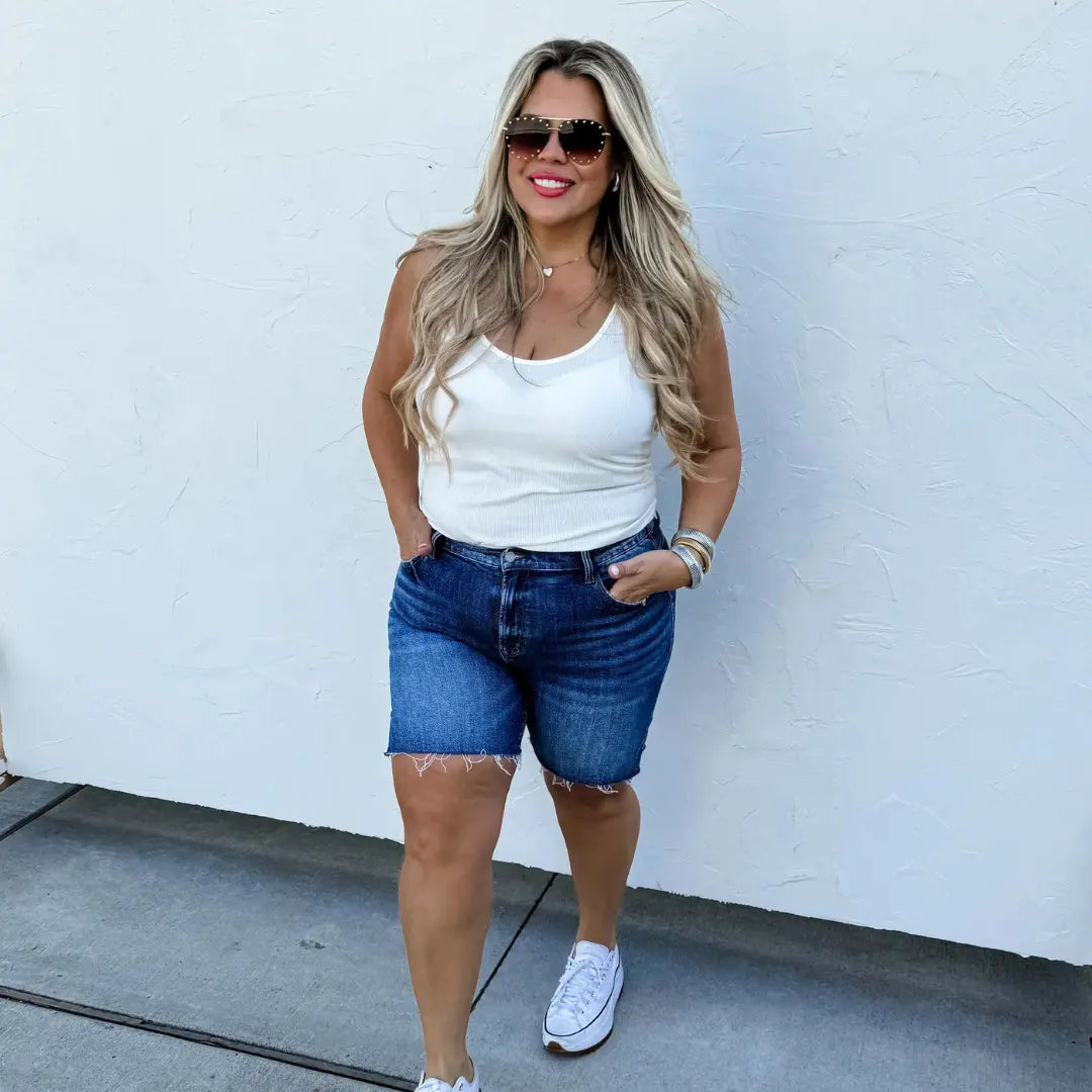 Savannah Split Hem Mid Length Shorts