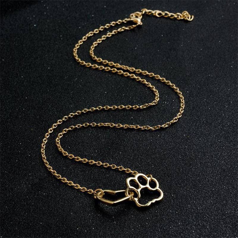 Dog Paw Heart Interlocking Charm Necklace