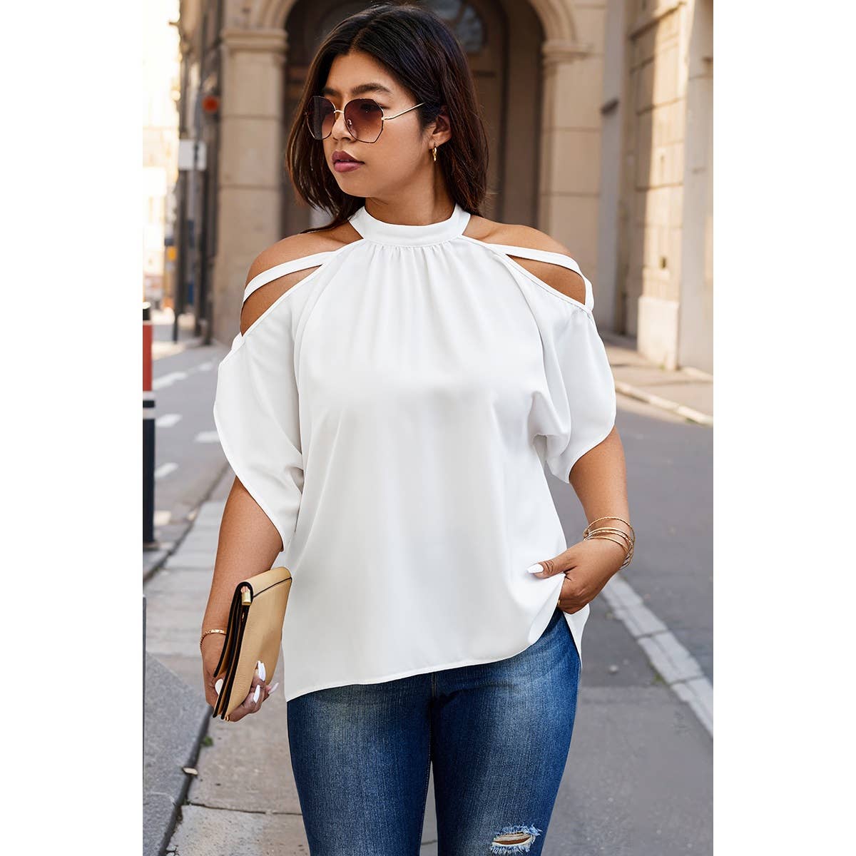 Plus Halter Open Shoulder Top