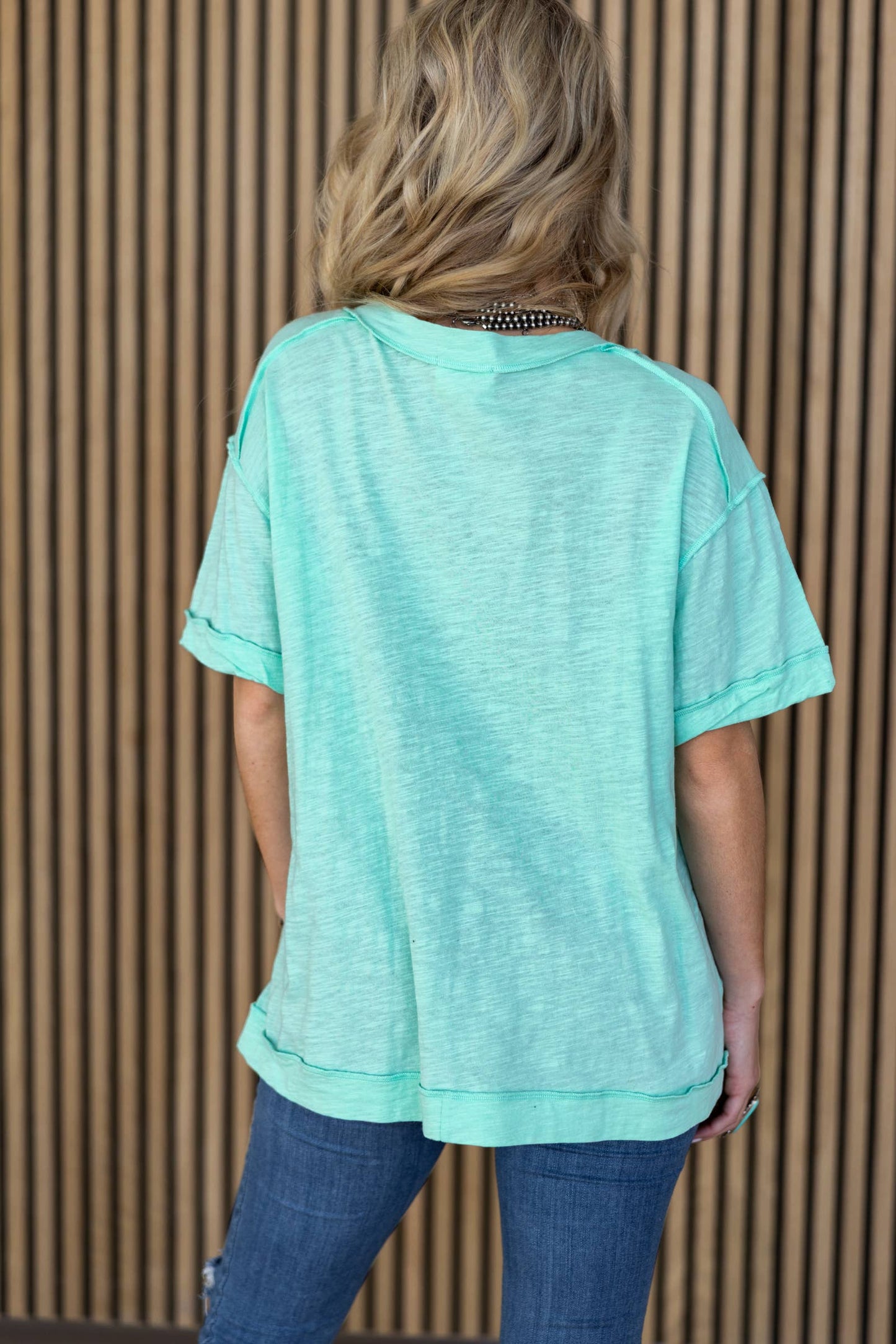 Raw Edge Detail Cotton V Neck Top