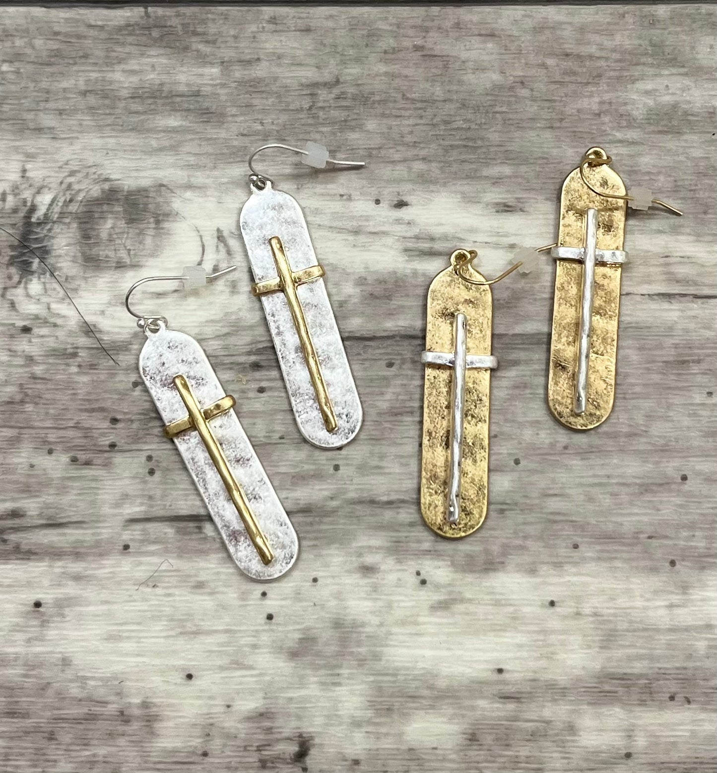 Hammered Cross Earrings