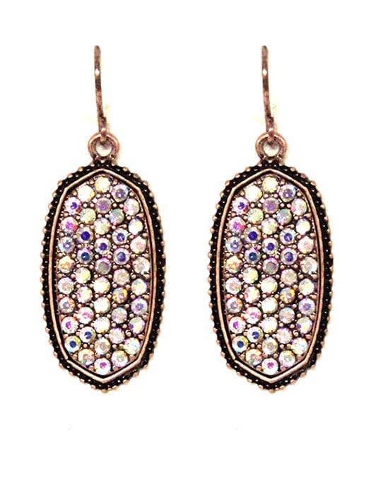 Pave Rhinestone Oval Hexagon Drop Earrings