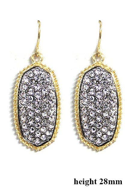 Pave Rhinestone Oval Hexagon Drop Earrings