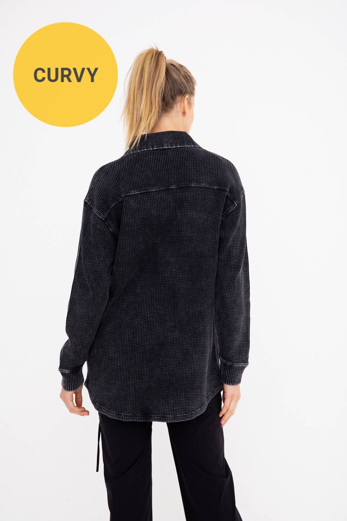 CURVY Waffle Button Down Jacket