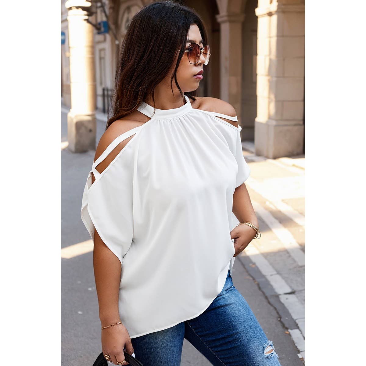 Plus Halter Open Shoulder Top