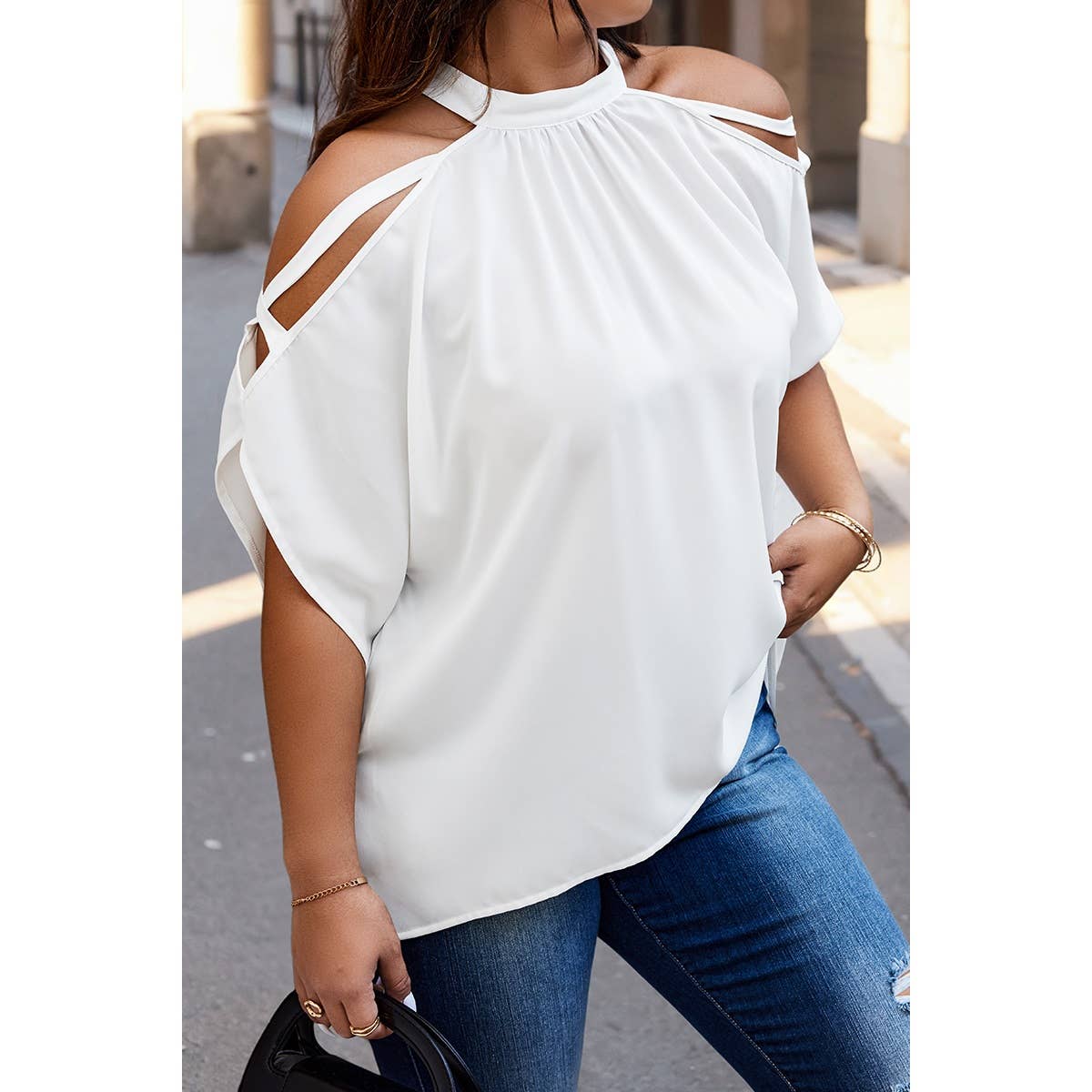 Plus Halter Open Shoulder Top