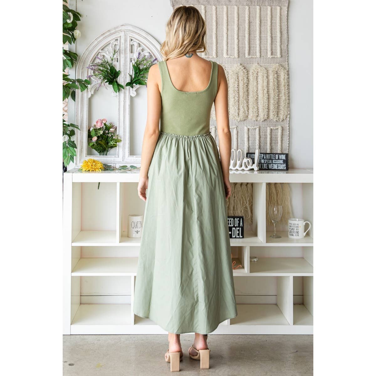 Ribbed knit top and Parachute Skirt Long Dress