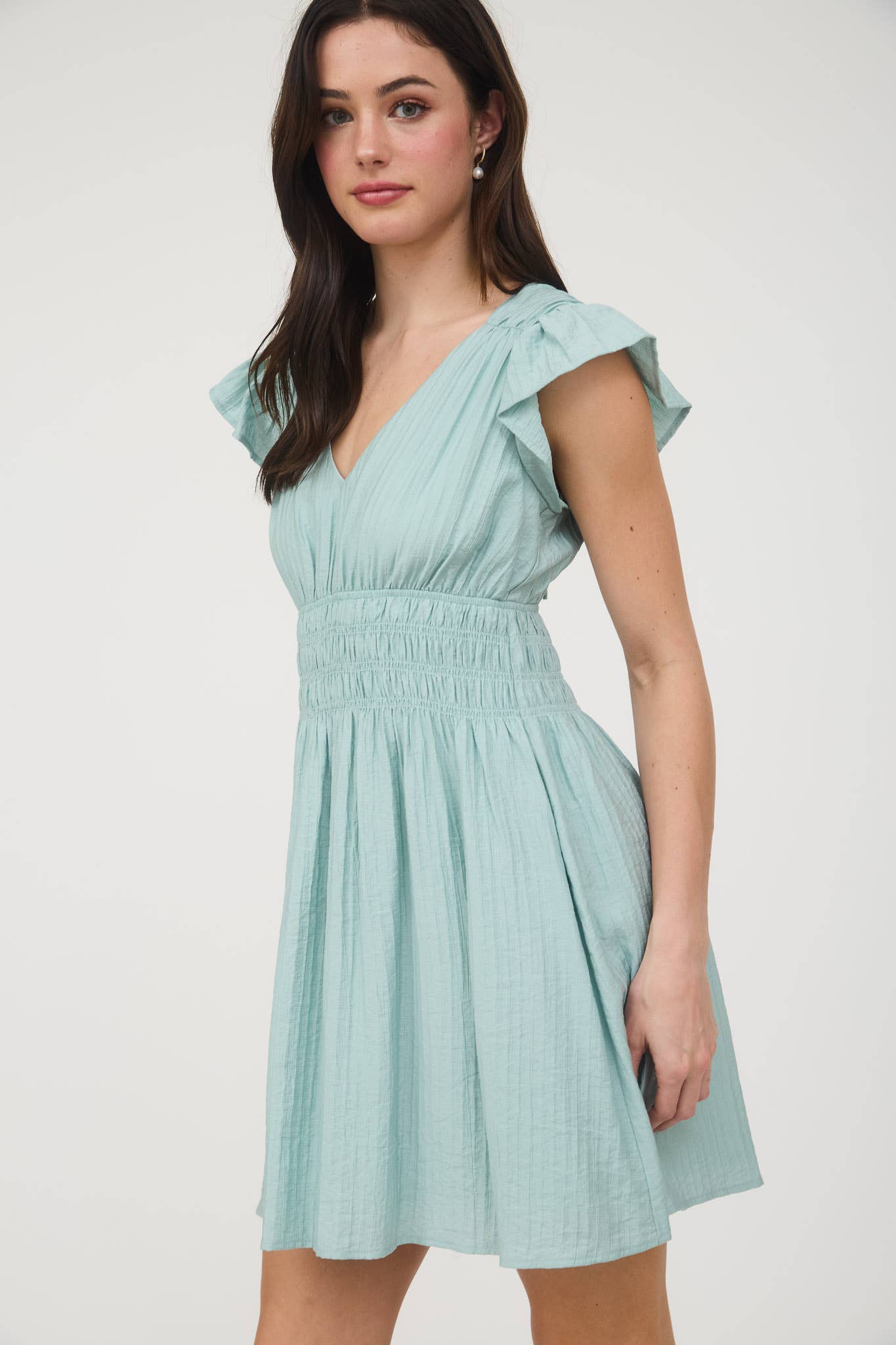 RUFFLE SLEEVE MINI DRESS