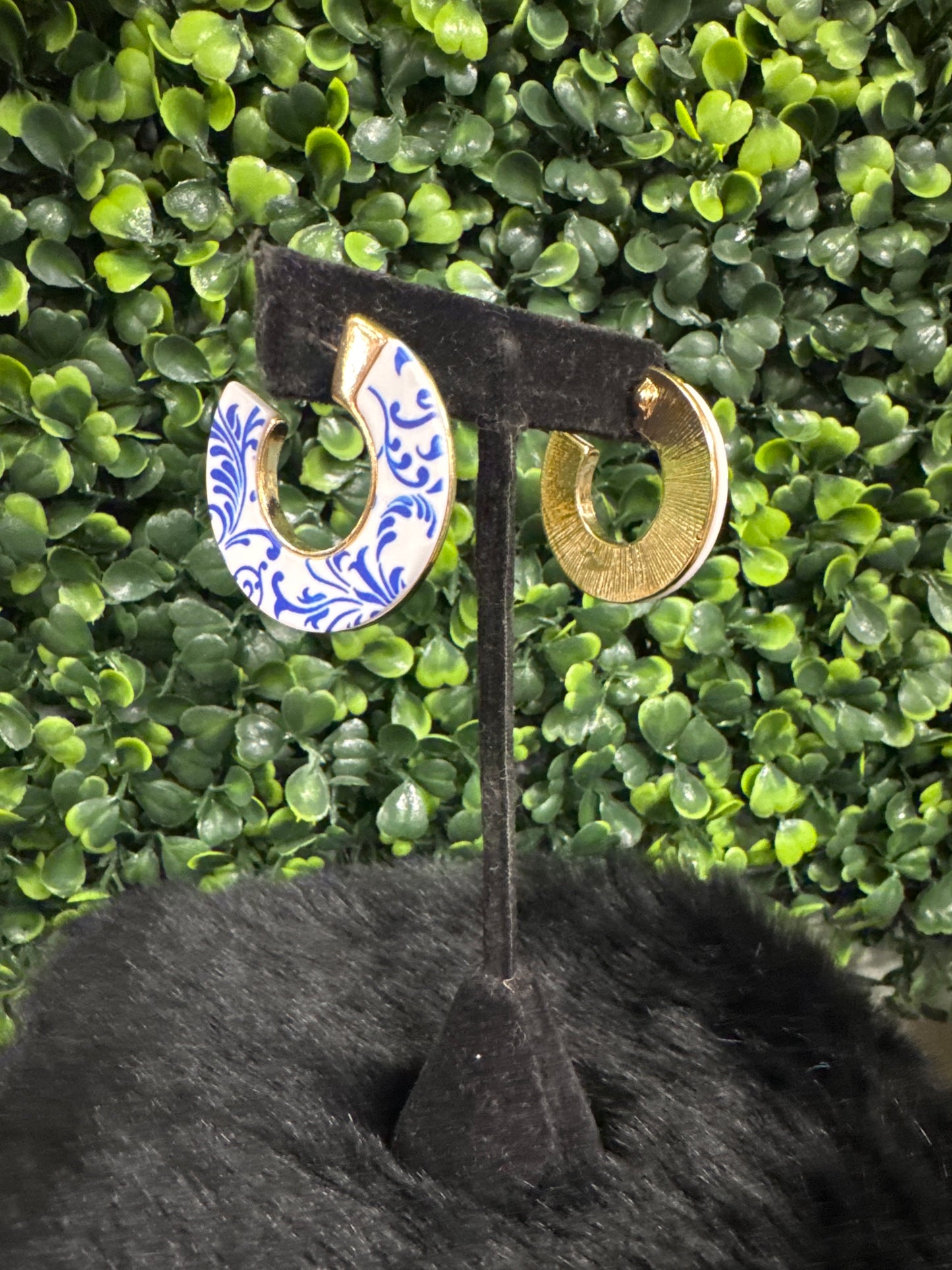 Vintage Print Blue & White Earrings