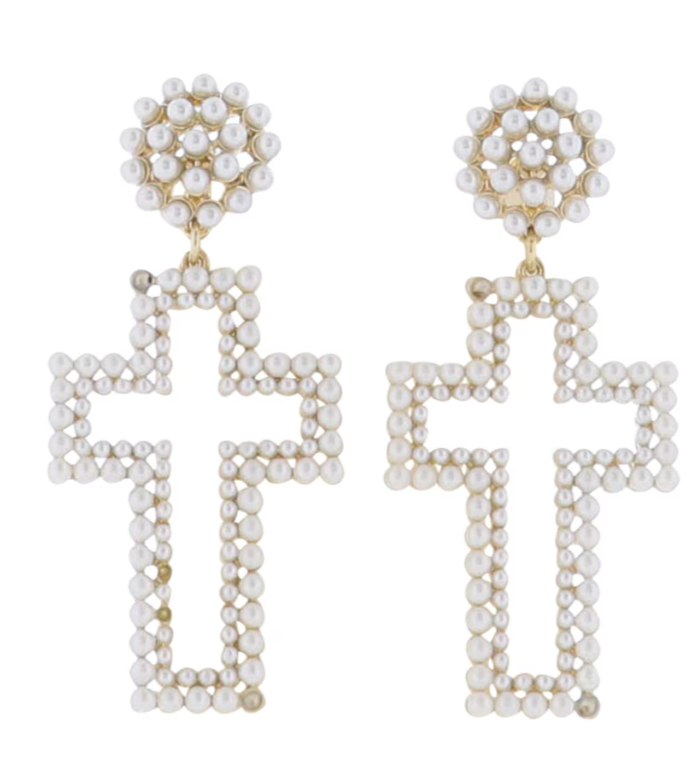 Pearl Cross Earrings