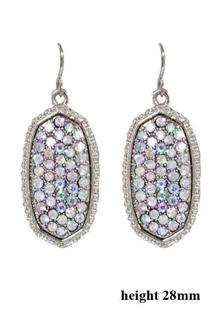 Pave Rhinestone Oval Hexagon Drop Earrings