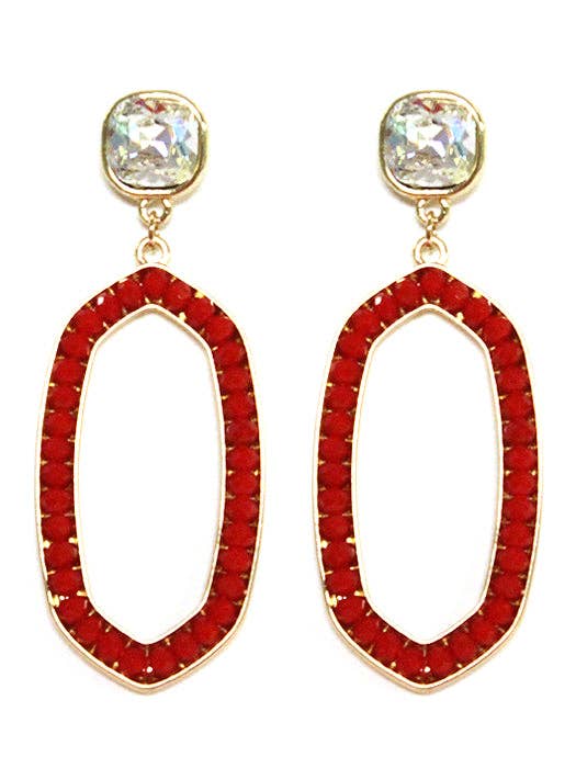 Iridescent Post Gemstone Oval Dangle Earrings