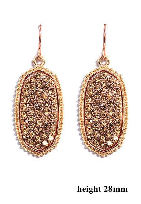 Pave Rhinestone Oval Hexagon Drop Earrings
