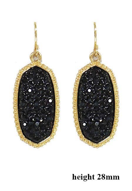 Pave Rhinestone Oval Hexagon Drop Earrings