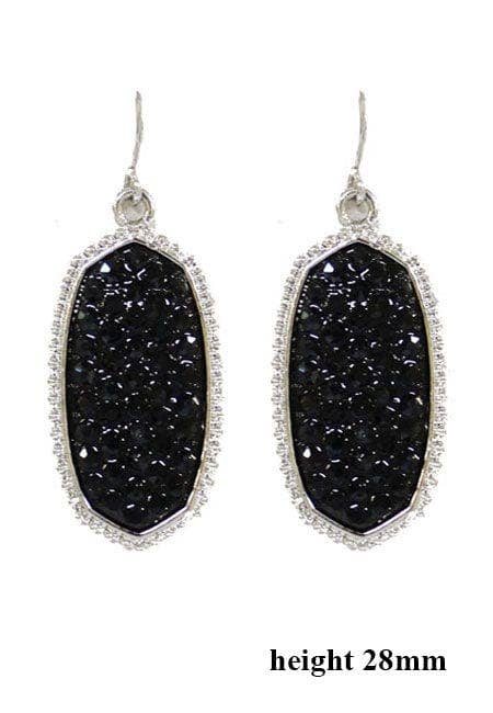 Pave Rhinestone Oval Hexagon Drop Earrings