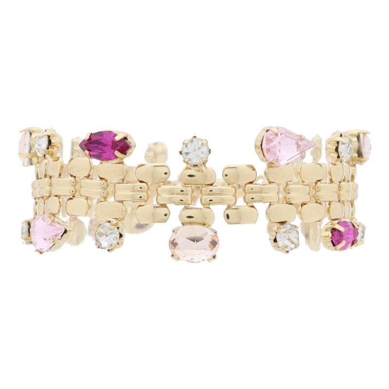 Gold Watch Band Chain with Pink & Crystals Edges Bracelet