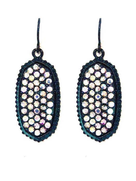 Pave Rhinestone Oval Hexagon Drop Earrings