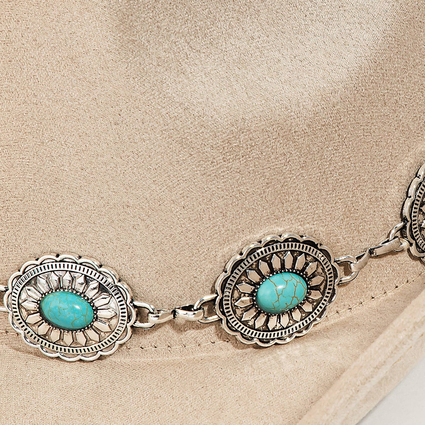 Turquoise Oval Stone Strap Cowboy Hat