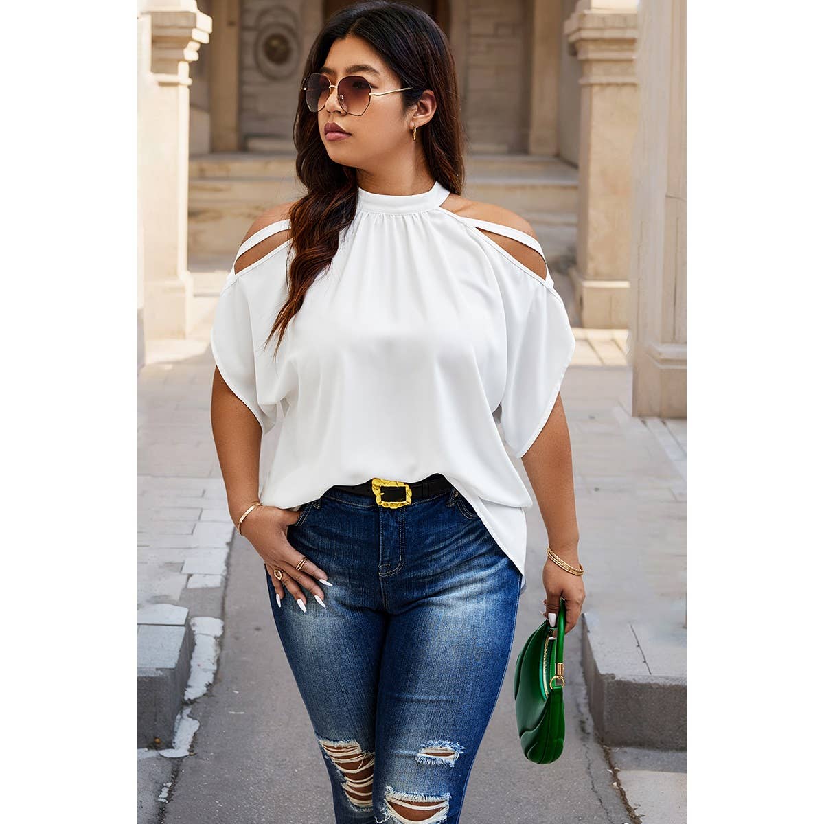Plus Halter Open Shoulder Top
