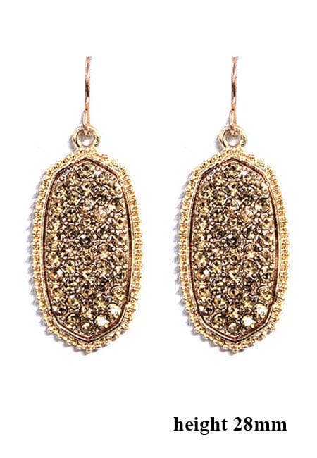 Pave Rhinestone Oval Hexagon Drop Earrings