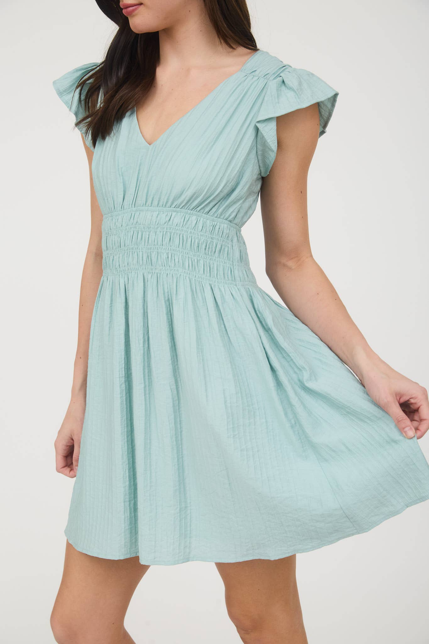RUFFLE SLEEVE MINI DRESS