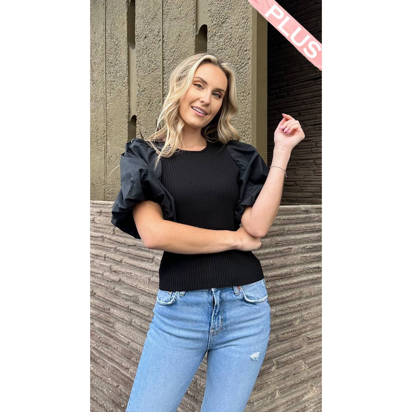 Poplin Bubble Sleeve Top