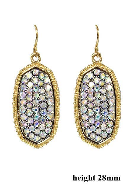 Pave Rhinestone Oval Hexagon Drop Earrings