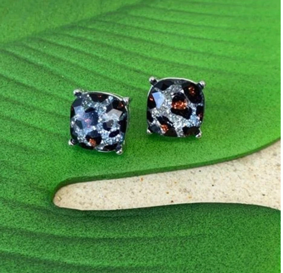 Glitter Leopard Studs