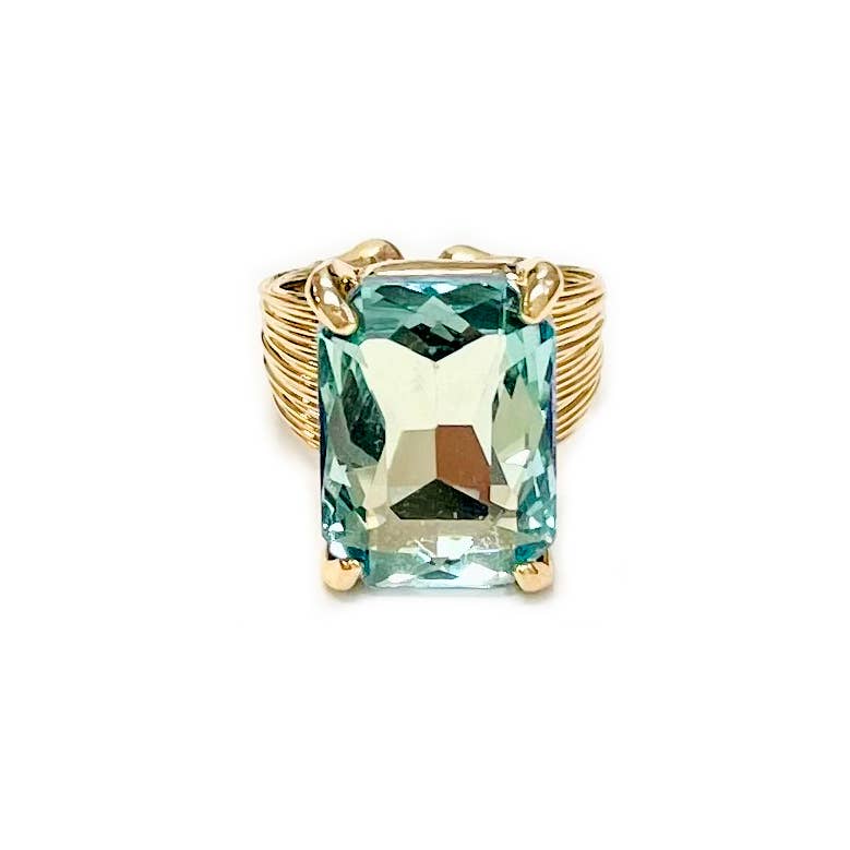 Square Glass Cushion Cut Cocktail Adjustable Wire Ring