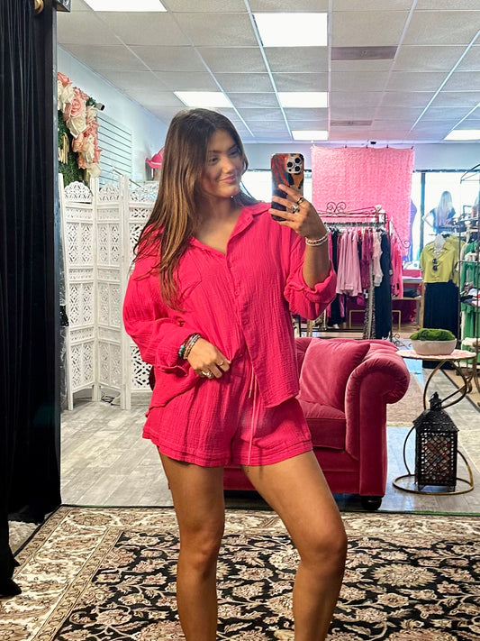Two-Piece Shorts Set - Button Down Top