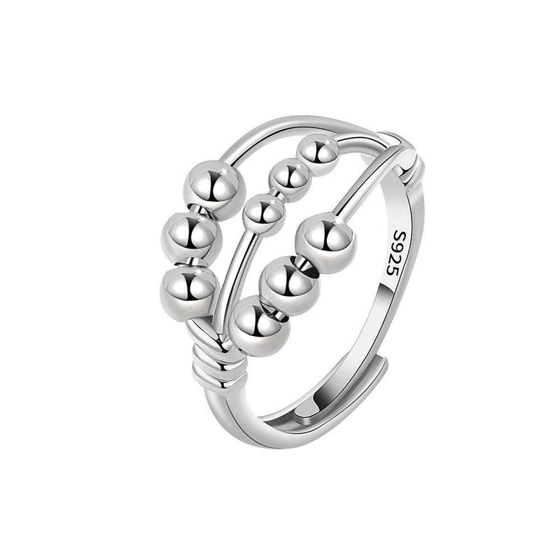 Bead Anxiety Fidget Spinner Ring in 925 Sterling Silver