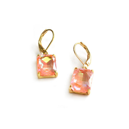 Square Glass Beads Dangle Lever Back Drop Earrings