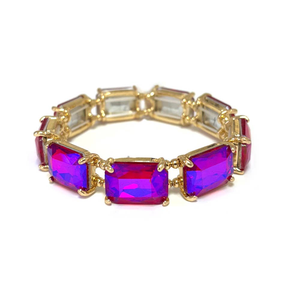 Rectangular Glass Crystal Linked Stretch Bracelet