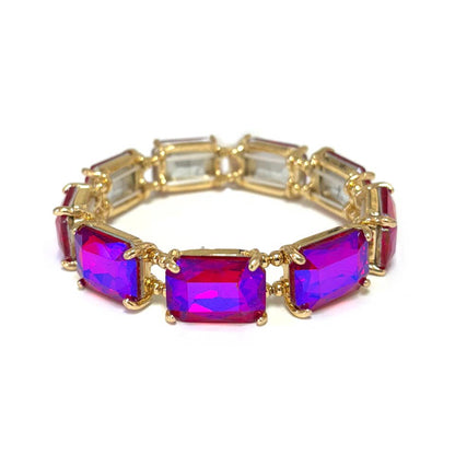 Rectangular Glass Crystal Linked Stretch Bracelet