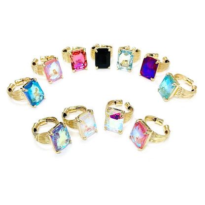 Square Glass Cushion Cut Cocktail Adjustable Wire Ring