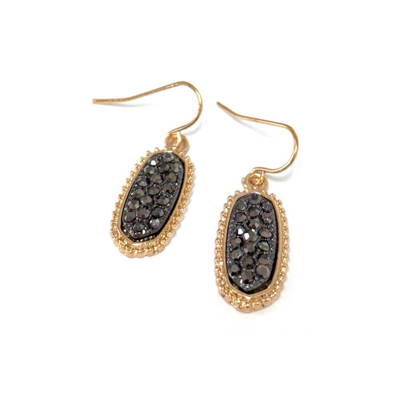 Stones on Hexagon Shape Pendant Dangle Earrings