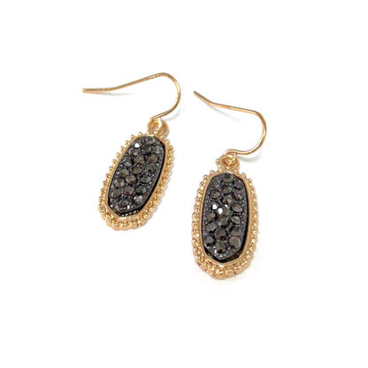 Stones on Hexagon Shape Pendant Dangle Earrings