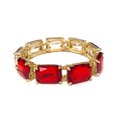 Rectangular Glass Crystal Linked Stretch Bracelet