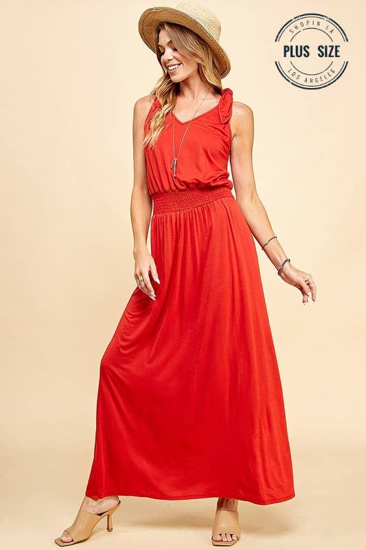 Bright and stylish SPD7006P - PLUS SIZE SOLID SMOCKING WAISTBAND MAXI DRESS, perfect for any occasion at Shopin LA.