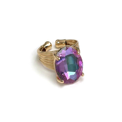 Oval Crystal Glass Single Stone Cocktail ADJ Wire Rings