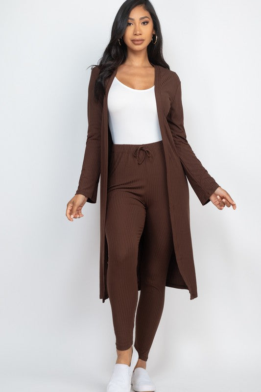 Ribbed Long Cardigan Set