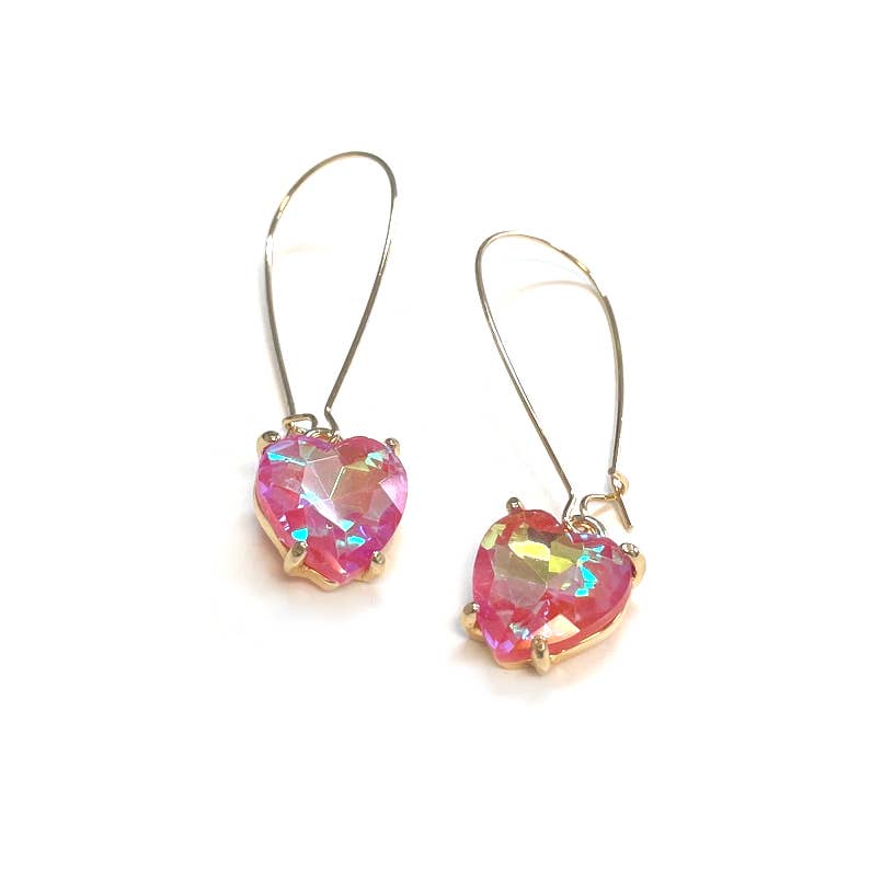 Heart Glass Charm with Kidney Wire Dangle Earrings